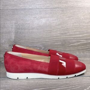 Donald Pliner May Women’s Sz 7.5M Red Suede White Slip On Elegant Loafers
